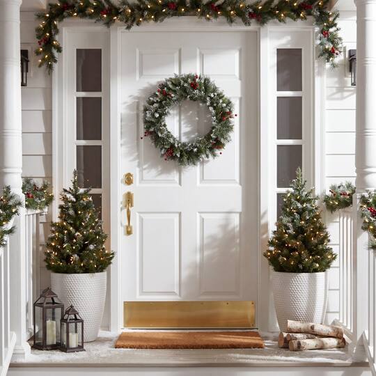 Nearly Natural 24" Artificial Frosted Swiss Pine Wreath with Berries